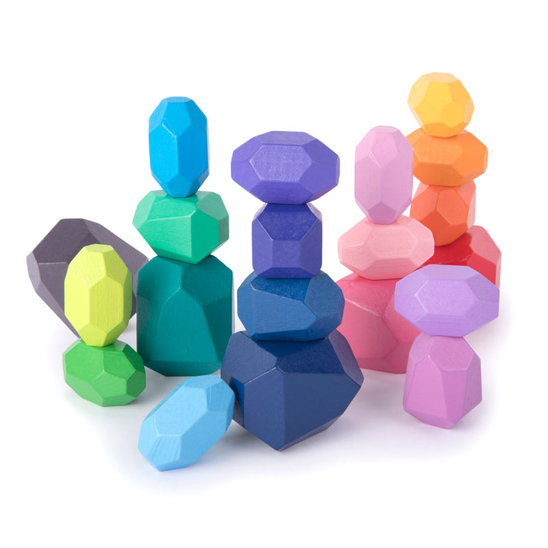 Daju Wooden Balancing Stones - 20 Stacking Stones in bright colours