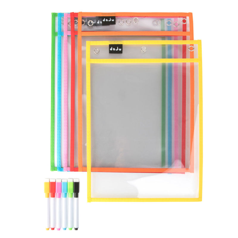 Daju Dry Erase Pockets - Pack of 6 - 26cm x 35cm - Pens Included