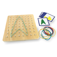 Daju Wooden Geoboard with 24 shape cards and bands